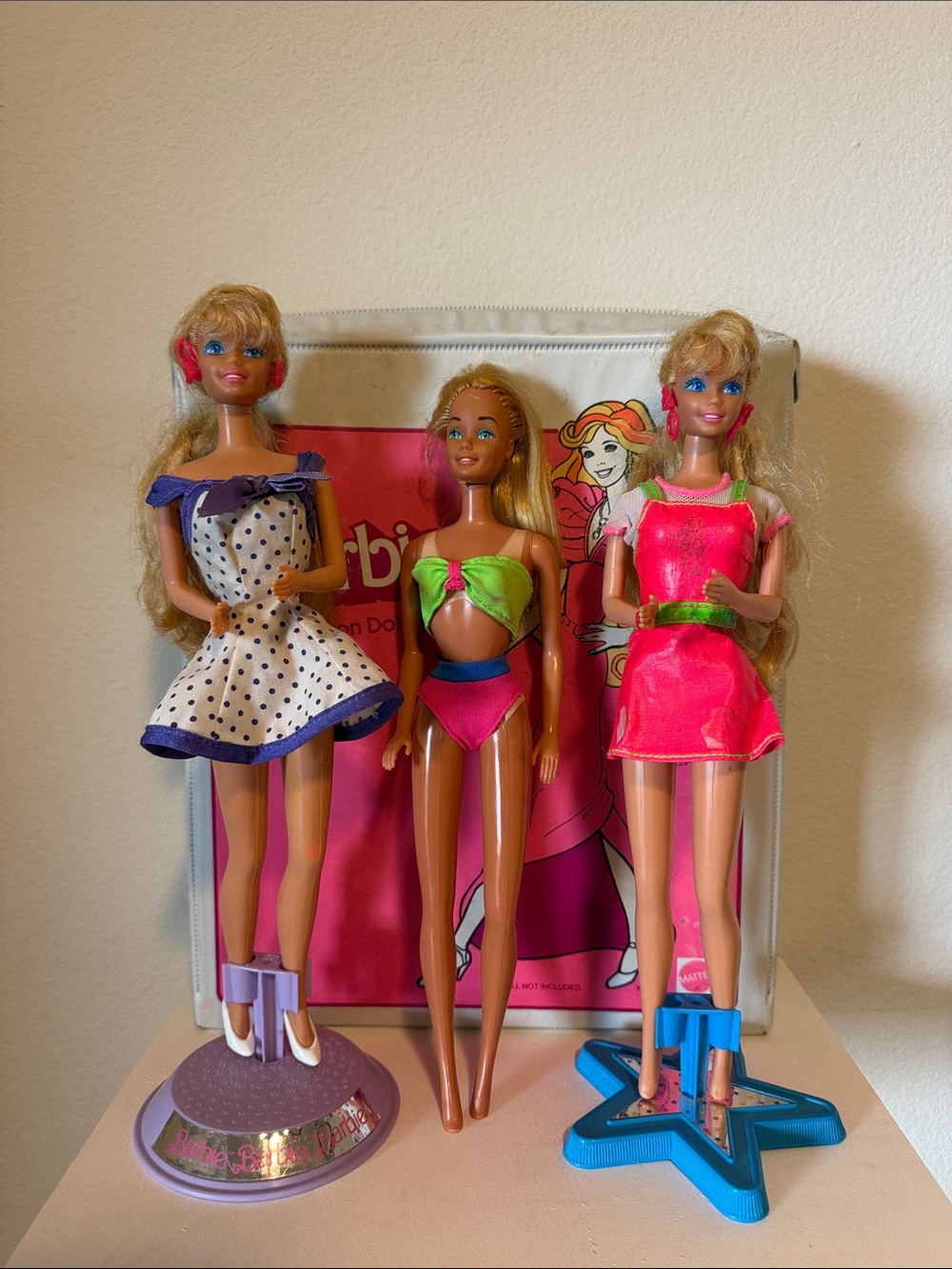 Vintage Barbie Trio with case, clothes and accessories